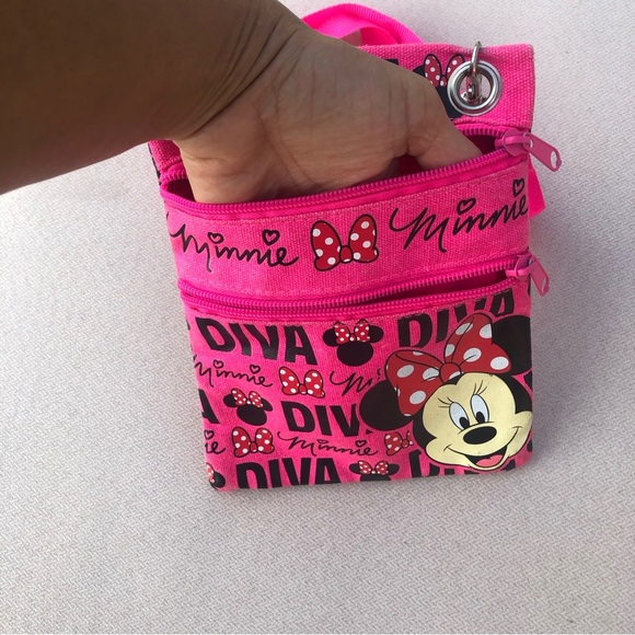 Disney's Minnie Mouse"Glam" Cross-Body Passport Purse Shoulder Bag, Neon Pink - Picture 5 of 11